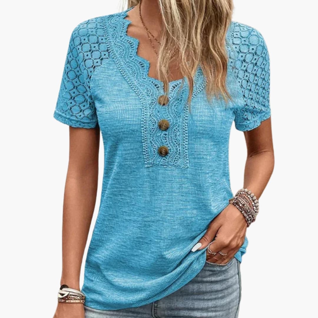 Women's Short Sleeve Lace Trim T-Shirt