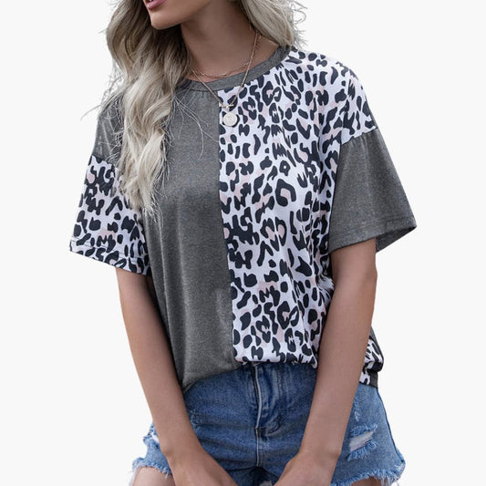 Women's Leopard Short Sleeve T-Shirt Crew Neck - Fashinoza