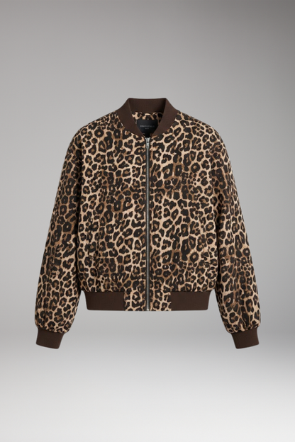 Women's Leopard Bomber Jacket Zip Closure - 
Fashinoza