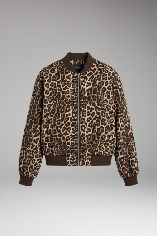 Women's Leopard Bomber Jacket Zip Closure - 
Fashinoza