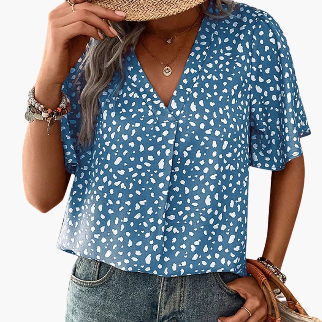Women's V-Neck Leopard Tee Elbow Sleeves