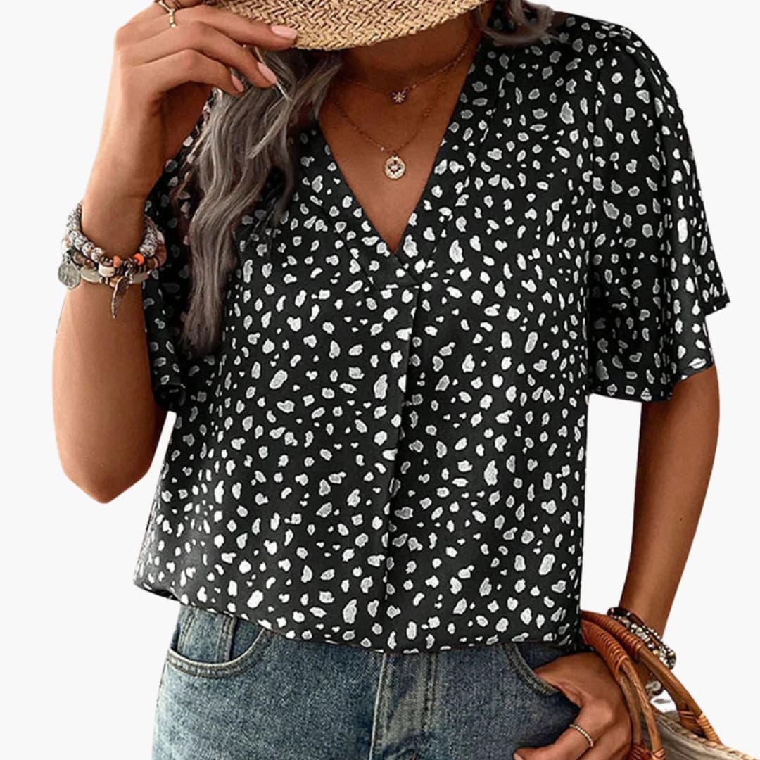 Women's V-Neck Leopard Tee Elbow Sleeves