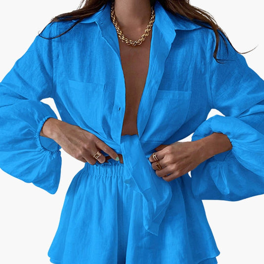 Women's Linen Two-Piece Shorts Set - Fashinoza
