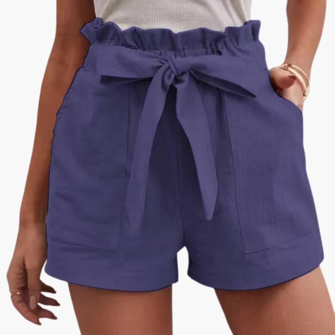 Women's Linen Shorts Wide Waistband Natural