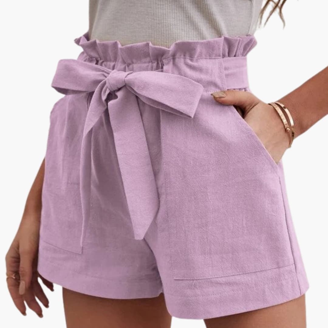 Women's Linen Shorts Wide Waistband Natural