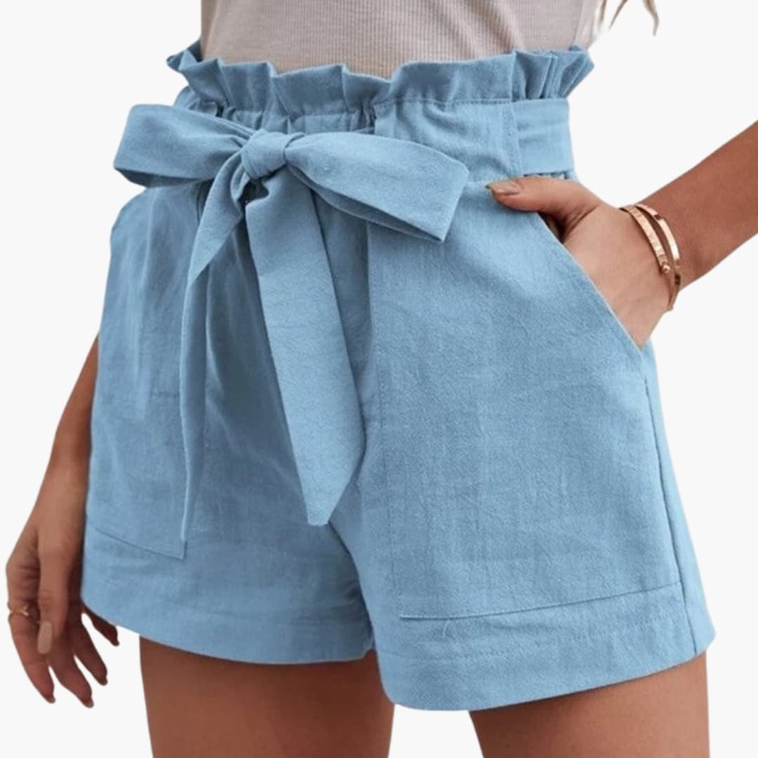 Women's Linen Shorts Wide Waistband Natural