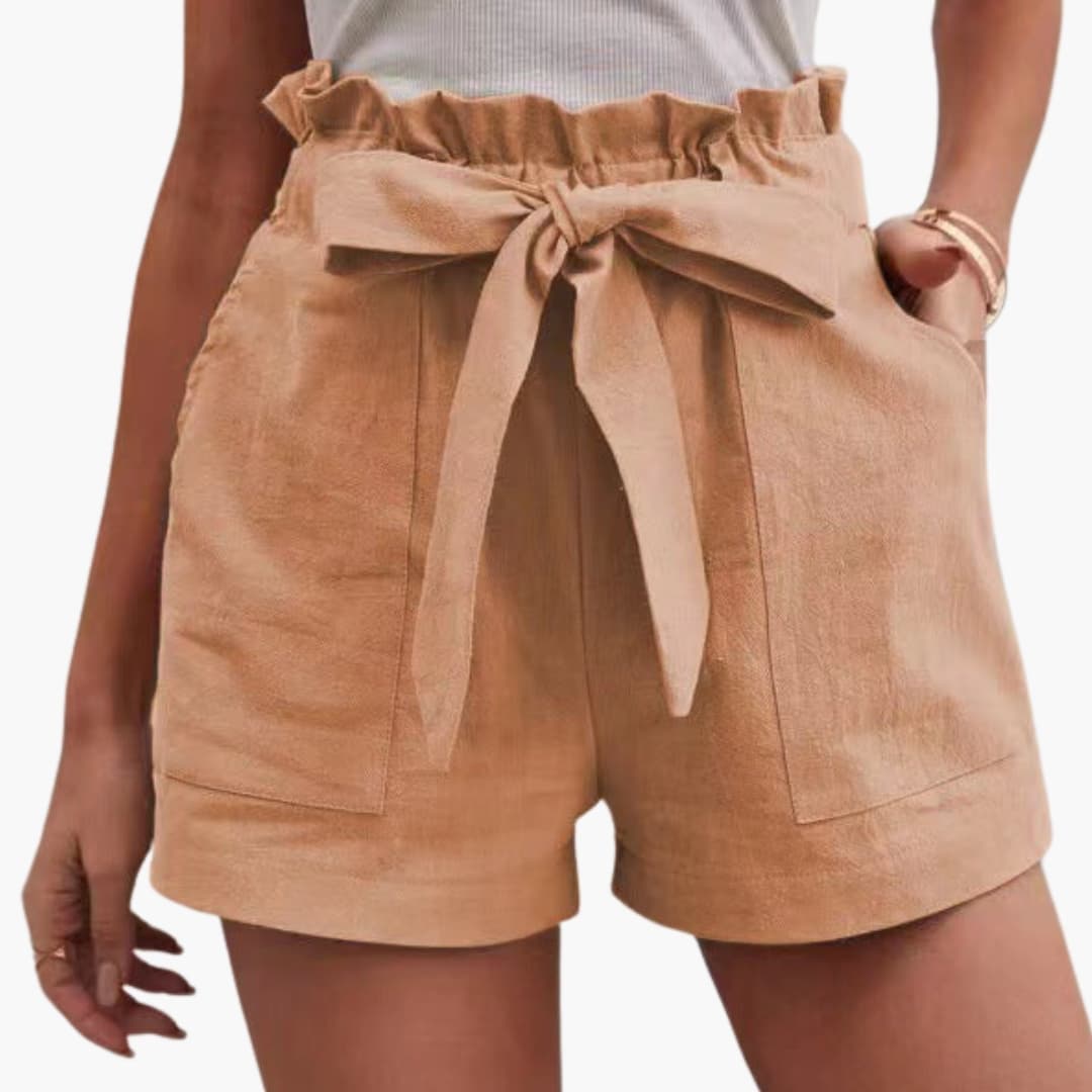Women's Linen Shorts Wide Waistband Natural
