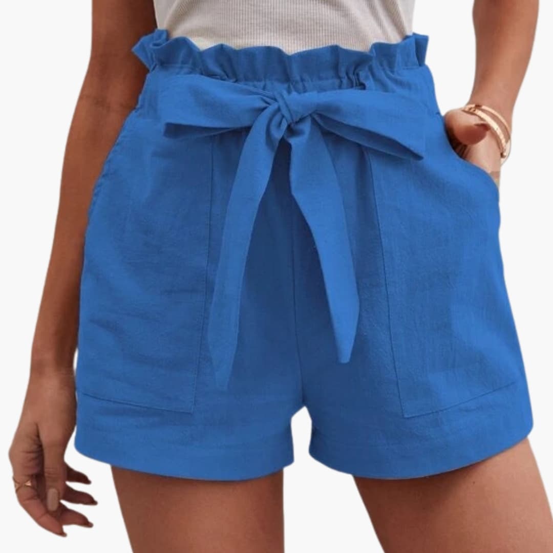 Women's Linen Shorts Wide Waistband Natural - Fashinoza