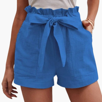 Women's Linen Shorts Wide Waistband Natural - Fashinoza