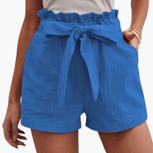 Women's Linen Shorts Wide Waistband Natural - Fashinoza