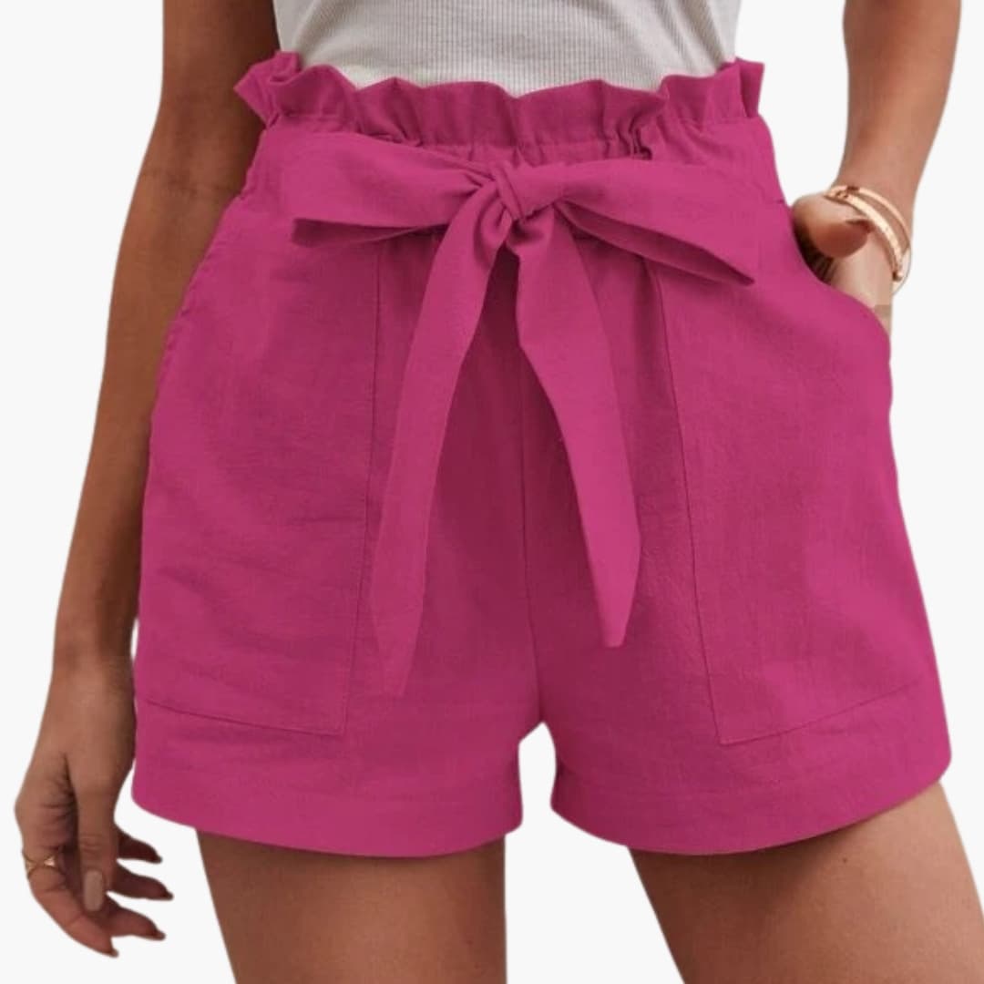 Women's Linen Shorts Wide Waistband Natural