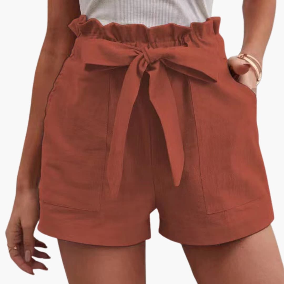 Women's Linen Shorts Wide Waistband Natural