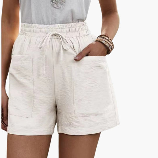 Women's Linen Wide Leg Shorts with Side Pockets - Fashinoza