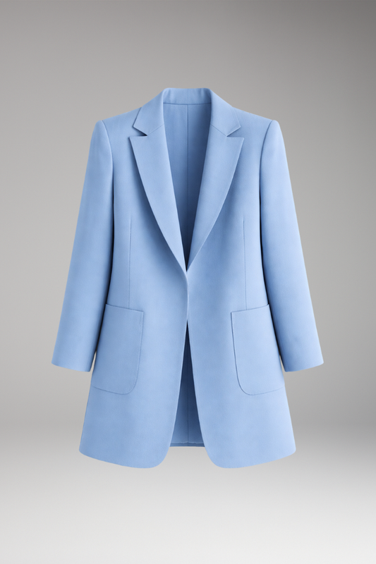 Women's Long Blazer Notched Collar Patch Pockets - 
Fashinoza