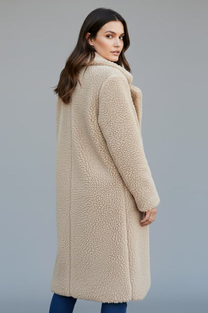 Women's Lapel Collar Long Coat Textured