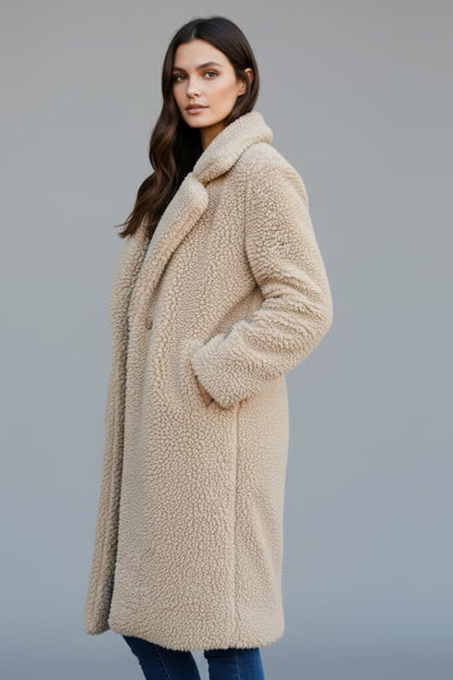 Women's Lapel Collar Long Coat Textured