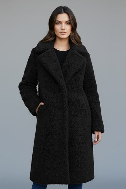 Women's Lapel Collar Long Coat Textured