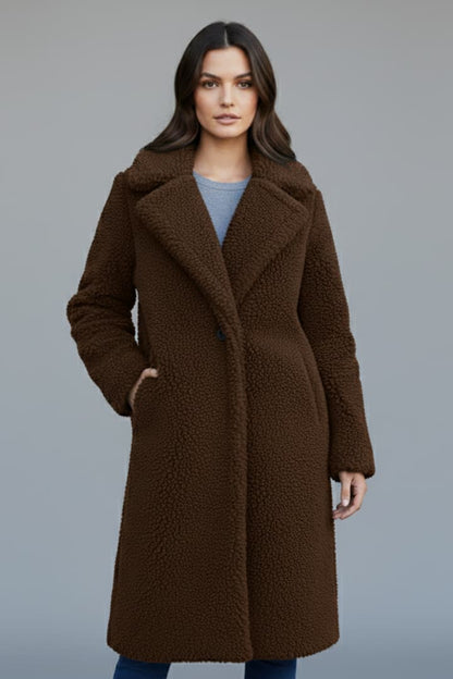 Women's Lapel Collar Long Coat Textured