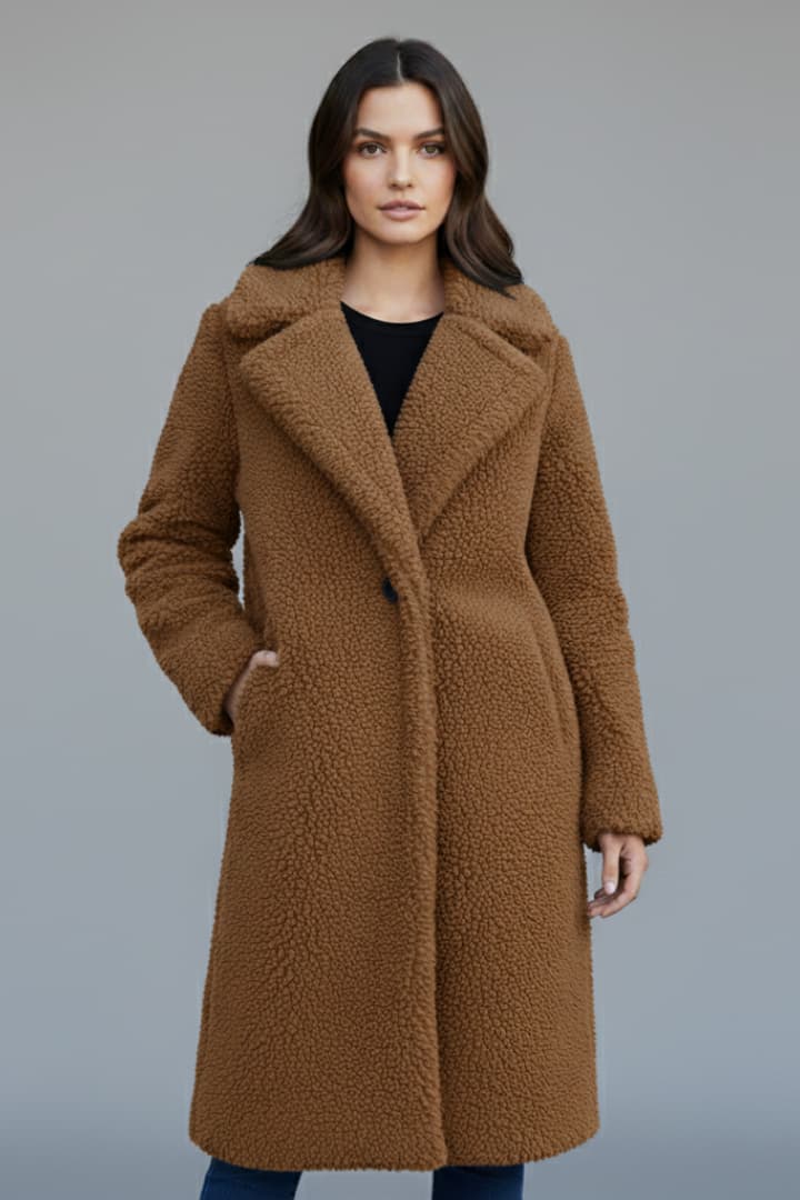 Women's Lapel Collar Long Coat Textured