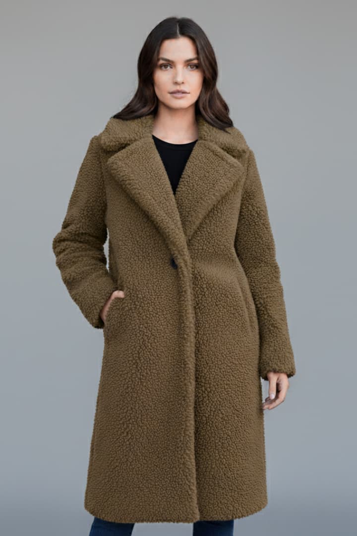 Women's Lapel Collar Long Coat Textured