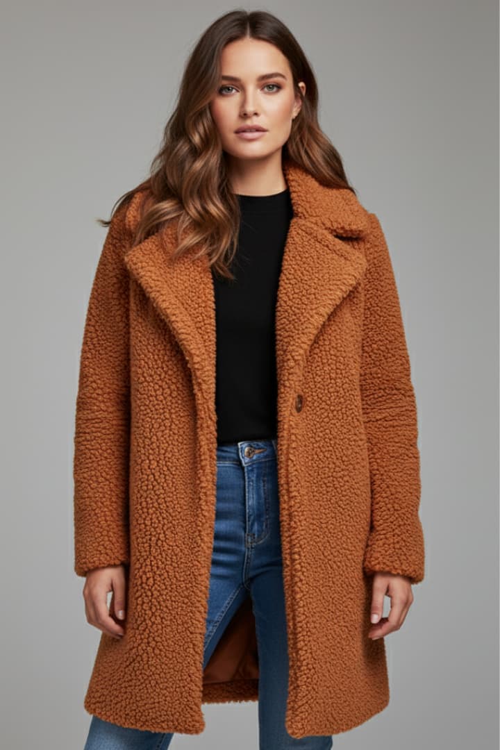 Women's Lapel Collar Long Coat Textured