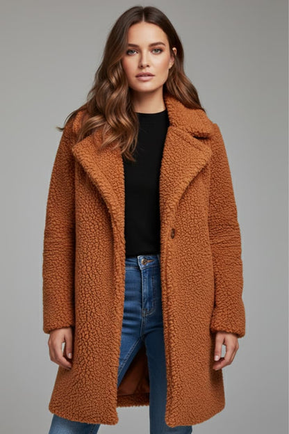 Women's Lapel Collar Long Coat Textured