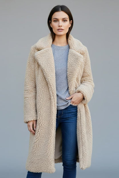 Women's Lapel Collar Long Coat Textured
