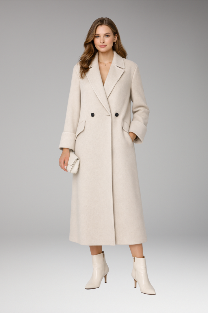 Women's Notched Collar Long Coat Button Front
