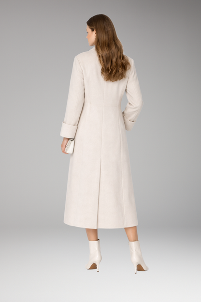 Women's Notched Collar Long Coat Button Front