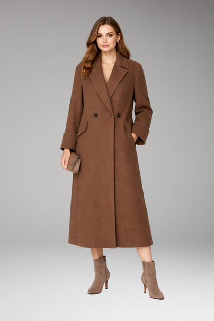 Women's Notched Collar Long Coat Button Front