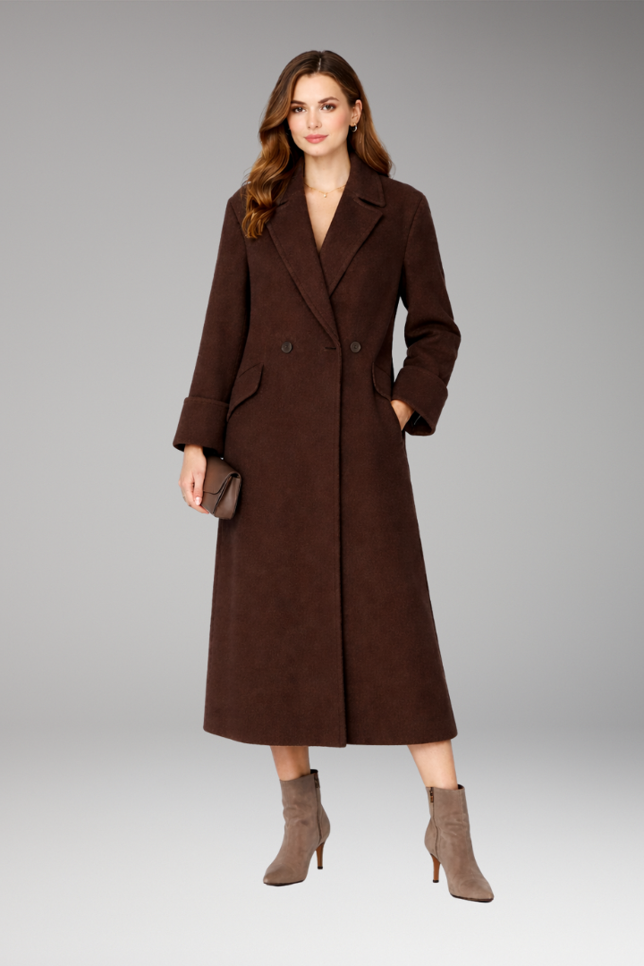 Women's Notched Collar Long Coat Button Front