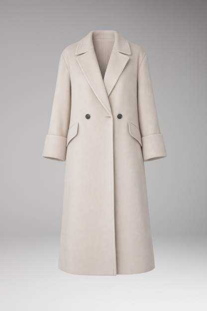 Women's Notched Collar Long Coat Button Front - 
Fashinoza