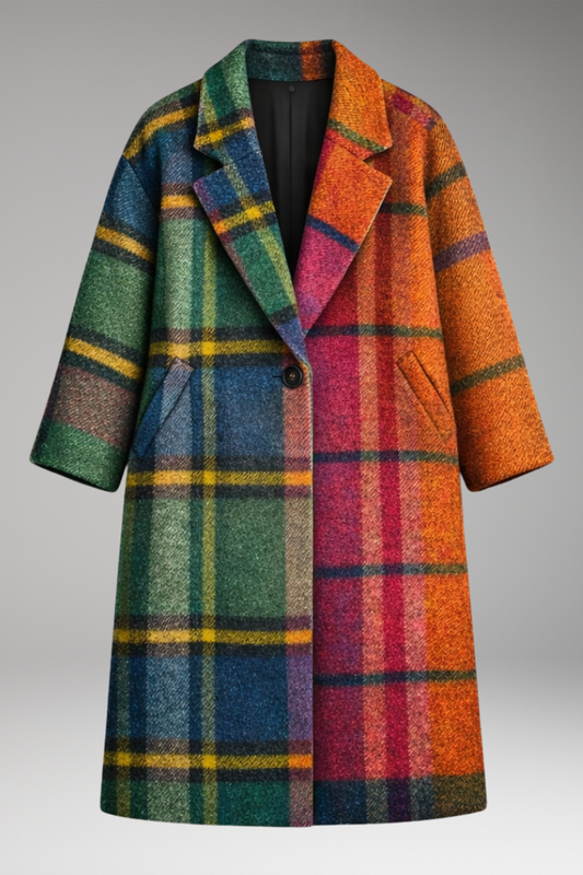 Women's Long Coat Notched Collar Side Pockets - 
Fashinoza