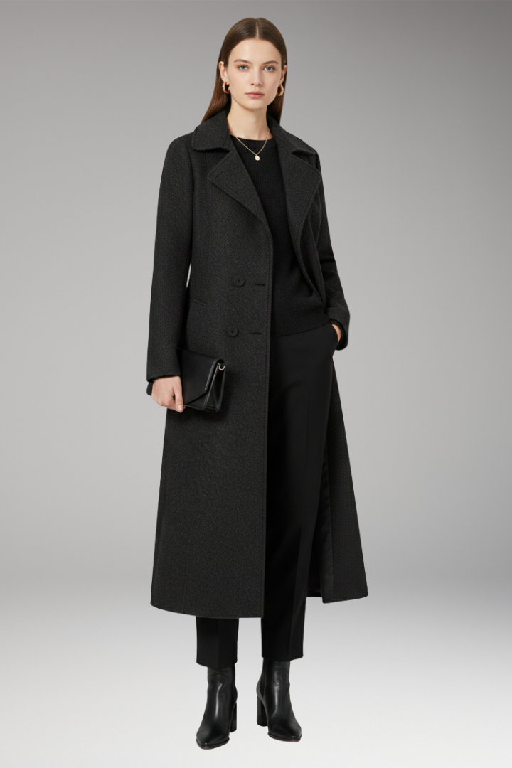 Women's Long Wool Coat Welt Pockets Tan