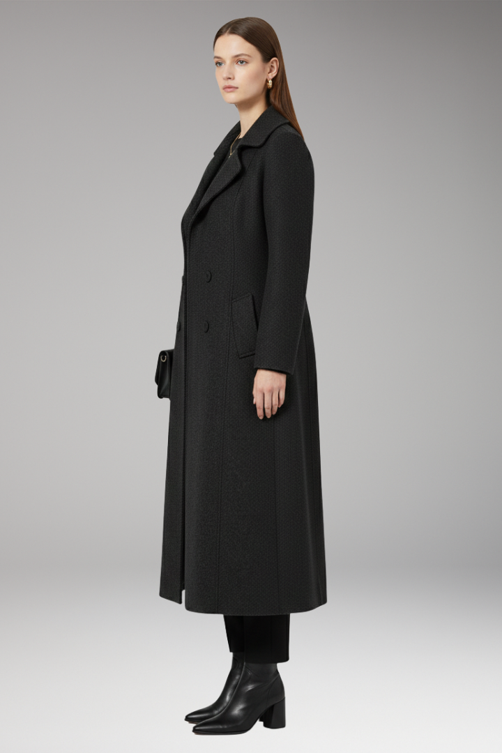 Women's Long Wool Coat Welt Pockets Tan