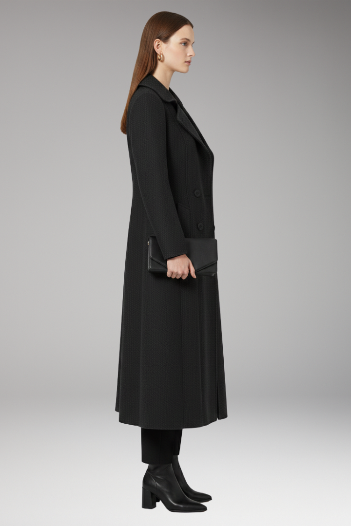 Women's Long Wool Coat Welt Pockets Tan