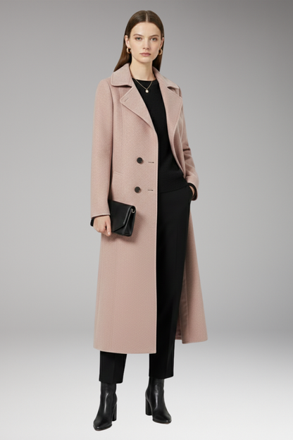 Women's Long Wool Coat Welt Pockets Tan