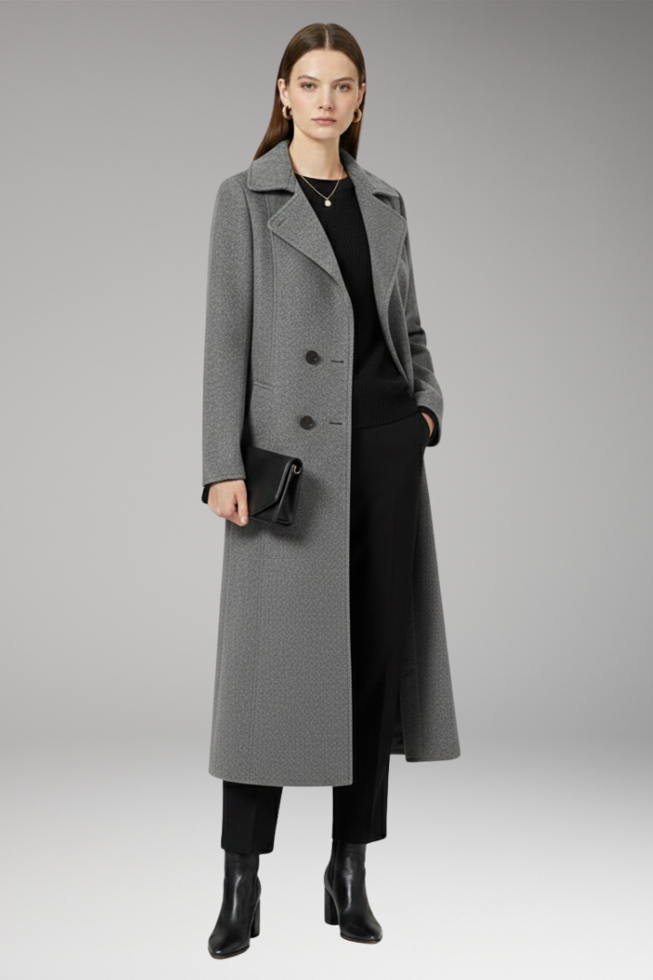 Women's Long Wool Coat Welt Pockets Tan