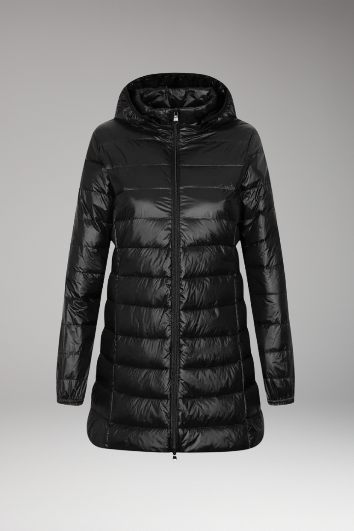 Women's Quilted Hooded Long Jacket - 
Fashinoza