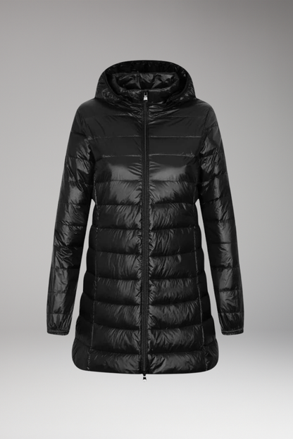 Women's Quilted Hooded Long Jacket - 
Fashinoza