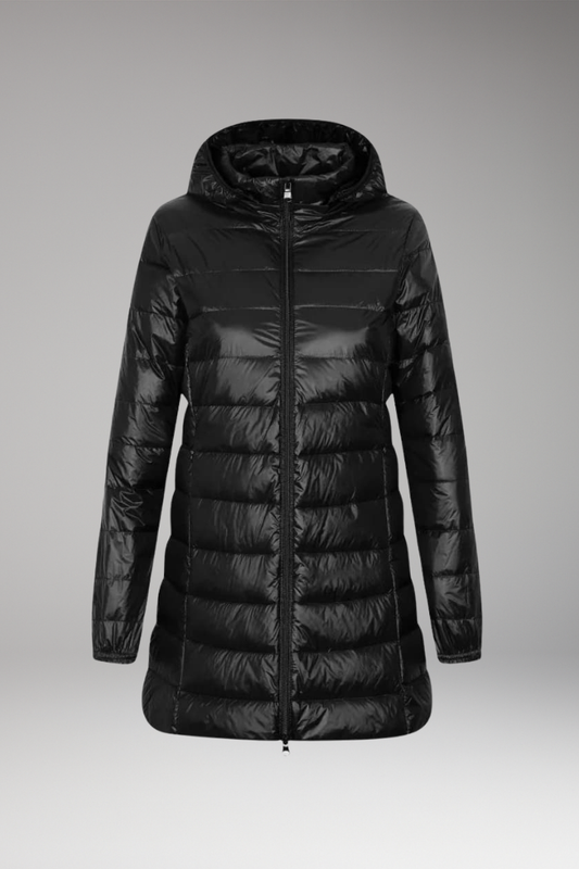 Women's Quilted Hooded Long Jacket - 
Fashinoza