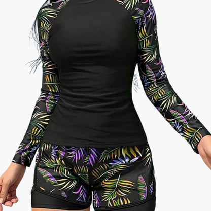 Women's Long Sleeve Tankini Swimsuit Printed Layered Bottom