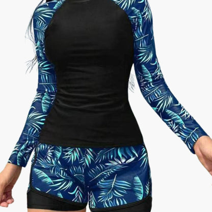 Women's Long Sleeve Tankini Swimsuit Printed Layered Bottom