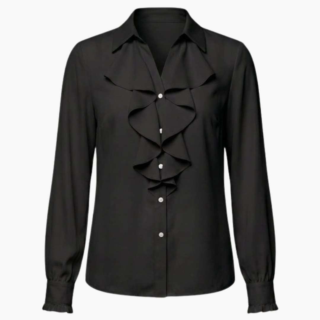 Women's Long Sleeve Crew Neck Blouse Loose Fit Ruffle Front