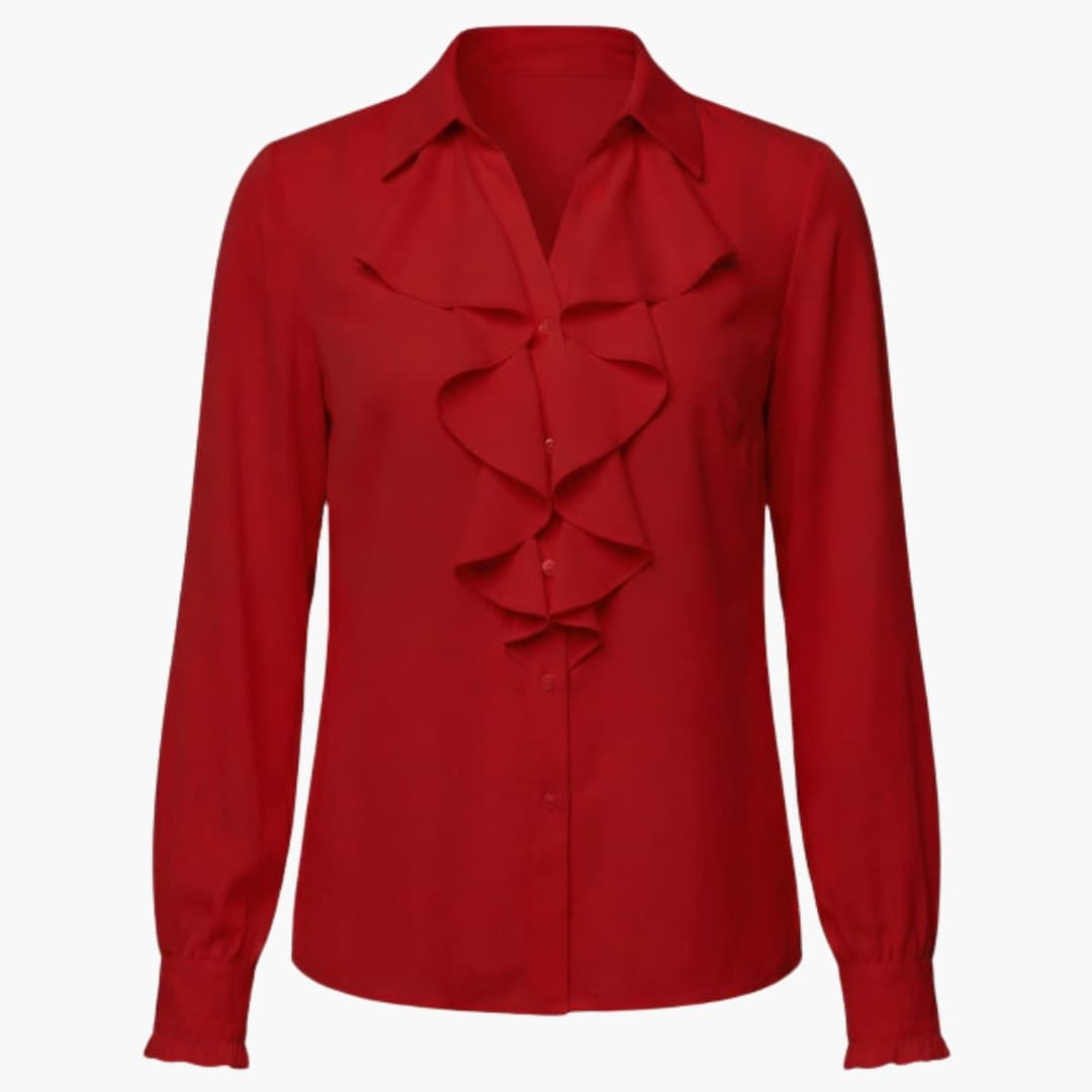 Women's Long Sleeve Crew Neck Blouse Loose Fit Ruffle Front