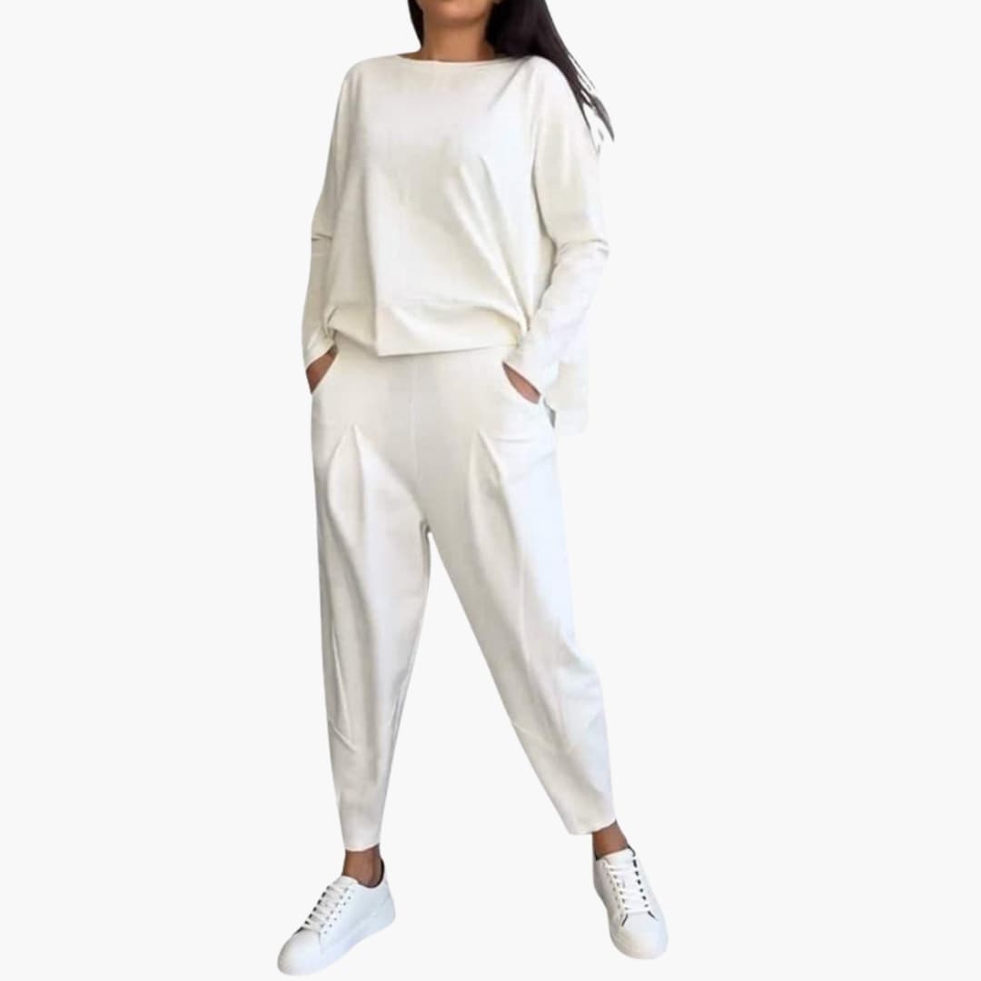 Women's Two Piece Outfit Set Long Sleeve Full Length Pants - Fashinoza