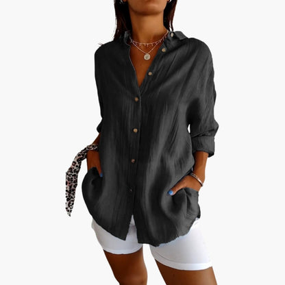 Women's Woven Blouse Button Front Longline - Fashinoza
