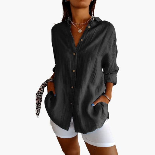 Women's Woven Blouse Button Front Longline - Fashinoza