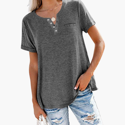 Women's Relaxed Fit T-Shirt Button Front - Fashinoza