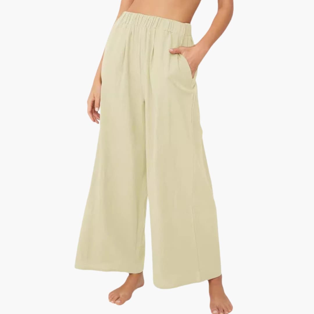 Women's Loose Fit Summer Pants Elastic Waist Side Pockets - Fashinoza